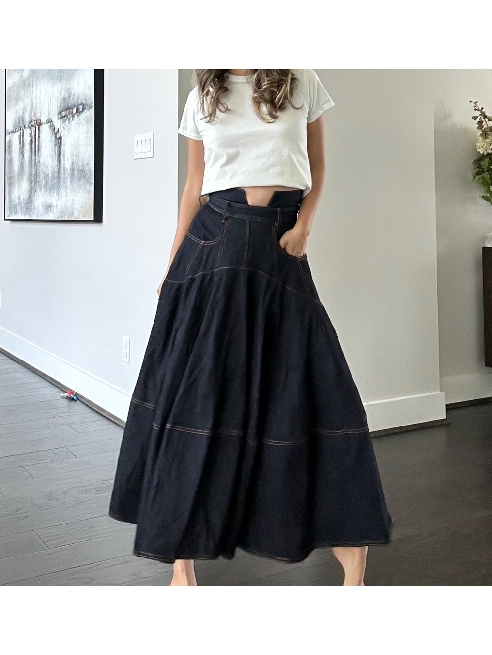 Zimmerman Blue Hypnotic Denim Midi Skirt Size 1